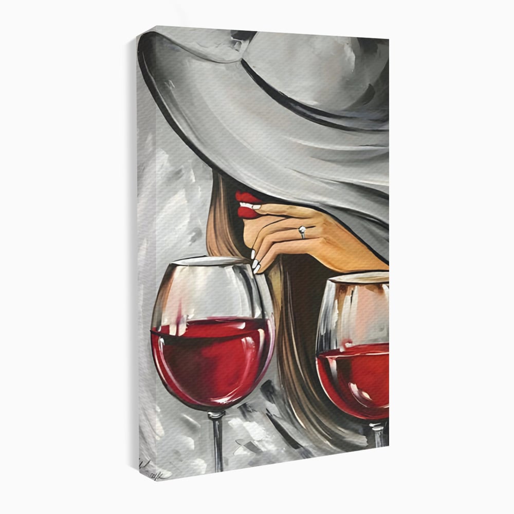 Tablou canvas cu tablou canvas cu femeie si vin rosu, fara rama, pe sasiu de lemn